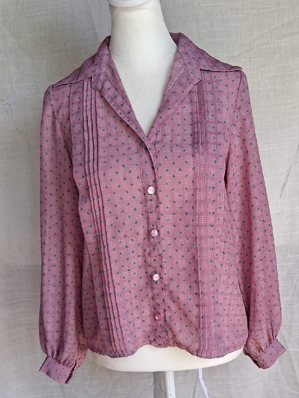 Women's Vintage Handmade Button-Down Blouse with Pintuck Details M